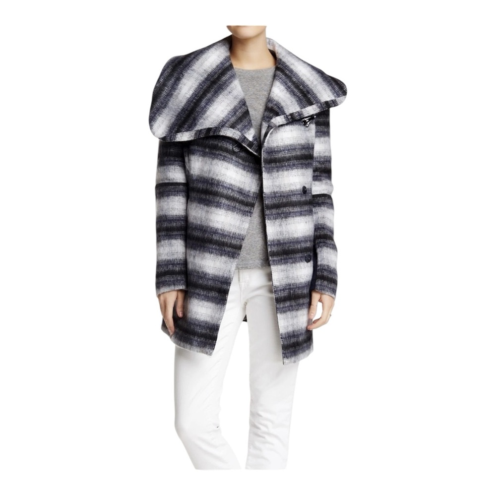 Sam Edelman Womens Coat XS Wool Blend Wrap Plaid NWT Oversized Collar